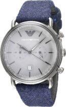 Emporio Armani Aviator Quartz Grey Dial Blue Fabric Strap Watch For Men - AR11144